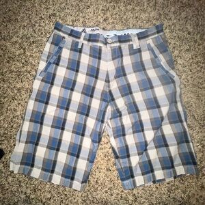 Volcom Men's Blue and Gray Checkered Shorts